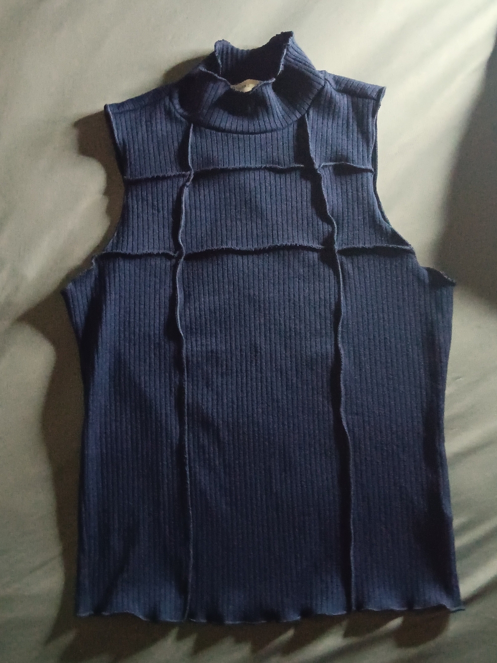 Gilded Intent Navy Ribbed Sleeveless Mock Neck Tank